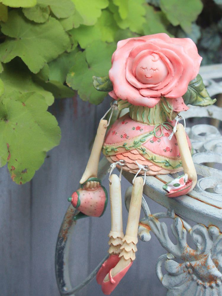 Creative Flower Rose Fairy Statue for Garden, Beautiful Garden Courtyard Ornaments, Villa Outdoor Decor Gardening Ideas, Unique Modern Garden Sculptures-LargePaintingArt.com