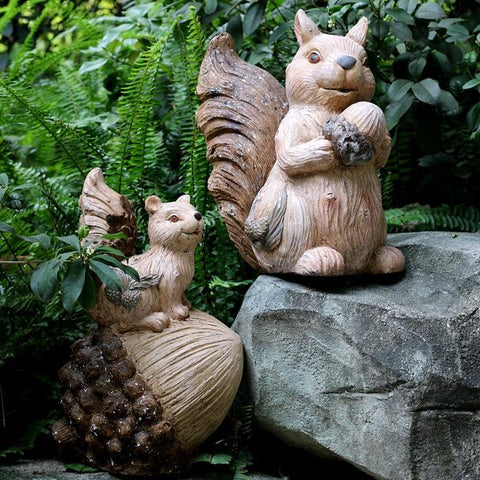 Large Squirrel with Pine Cones Statue for Garden, Animal Statue for Garden Ornament, Villa Outdoor Decor Gardening Ideas-LargePaintingArt.com