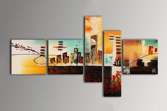 Cityscape Painting, Living Room Wall Art, Modern Paintings, Contemporary Wall Art Painting, Acrylic Artwork-LargePaintingArt.com