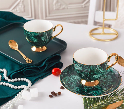 Beautiful British Green Tea Cups, Unique Porcelain Cup and Saucer, Royal Ceramic Coffee Cups, Creative Bone China Porcelain Tea Cup Set-LargePaintingArt.com