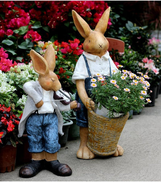 Large Rabbit Statue for Garden, Bunny Flower Pot, Garden Courtyard Ornament, Villa Outdoor Decor Gardening Ideas, House Warming Gift-LargePaintingArt.com
