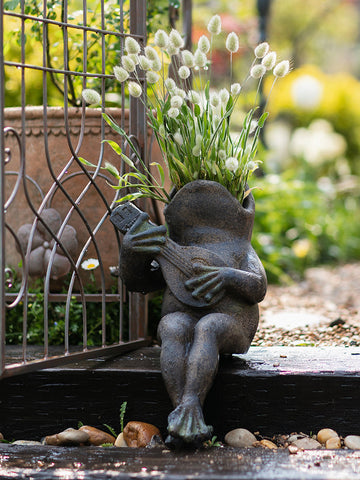 Garden Animal Statues, Unique Modern Garden Sculptures, Frog Flowerpot for Garden Decoration, Beautiful Cute Frog Statues, Creative Villa Outdoor Gardening Ideas-LargePaintingArt.com