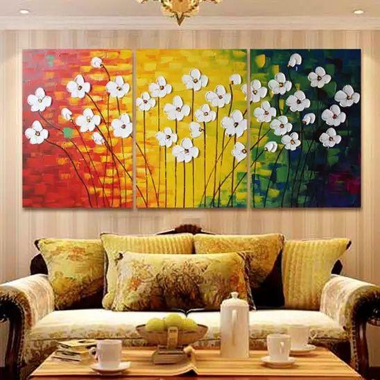 Flower Paintings, Acrylic Flower Painting, 3 Piece Wall Art, Palette Knife Painting, Texture Artwork-LargePaintingArt.com