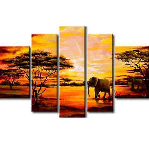 Extra Large Wall Art, African Elephant and Tree Painting, Bedroom Canvas Painting, Buy Art Online-LargePaintingArt.com