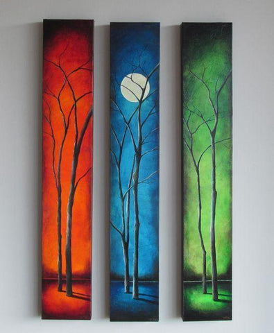 Tree Painting, Moon Painting, Hand Painted Canvas Painting, Bedroom Wall Art Painting, Acrylic Artwork-LargePaintingArt.com