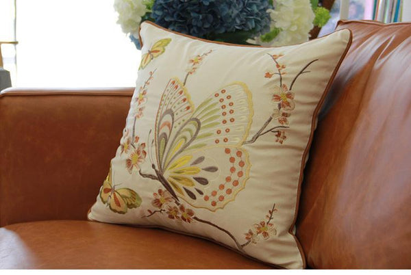 Butterfly Cotton and linen Pillow Cover, Decorative Throw Pillows for Living Room, Decorative Sofa Pillows-LargePaintingArt.com