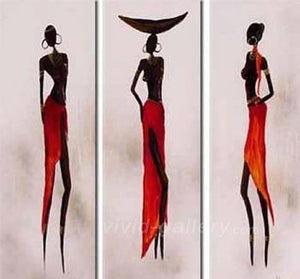 African Woman Painting, Canvas Painting, Abstract Art, Abstract Painting, Acrylic Art, 3 Piece Wall Art-LargePaintingArt.com