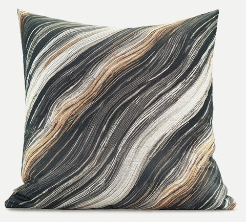 Simple Throw Pillow for Interior Design, Modern Black Gray Golden Lines Decorative Throw Pillows, Modern Sofa Pillows, Contemporary Square Modern Throw Pillows for Couch-LargePaintingArt.com