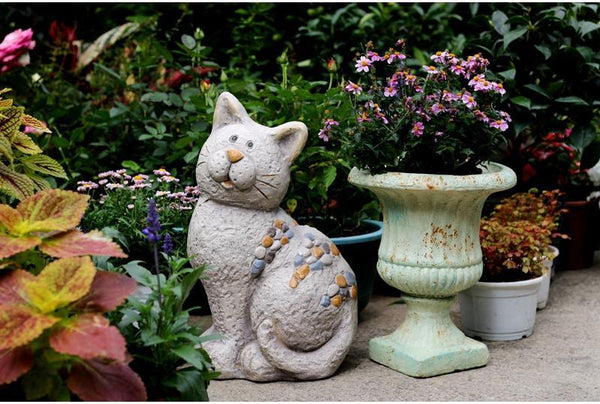 Large Lovely Cat Statue for Garden Courtyard Ornament, Animal Statue, Villa Outdoor Decor Gardening Ideas-LargePaintingArt.com