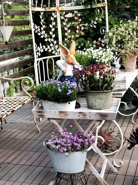 Bunny Flower Pot, Villa Outdoor Decor Gardening Ideas, House Warming Gift, Garden Courtyard Ornament, Large Rabbit Statue for Garden-LargePaintingArt.com
