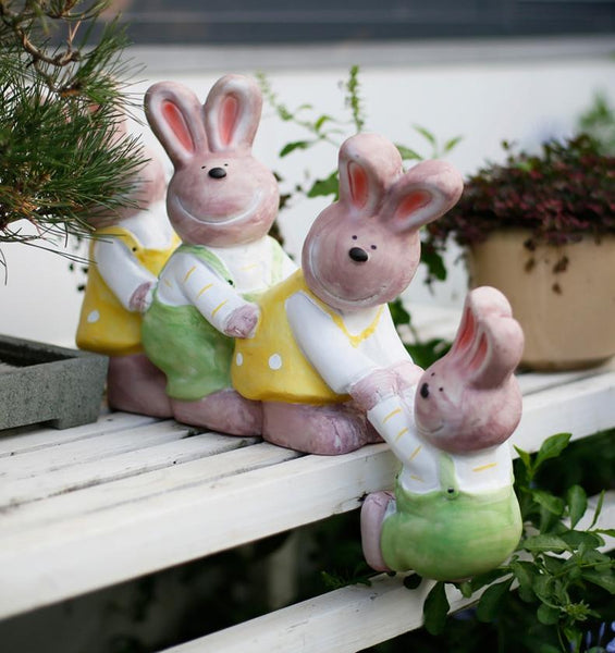 Lovely Rabbits Statues, Cute Rabbits in the Garden, Animal Resin Statue for Garden Ornament, Outdoor Decoration Ideas, Garden Ideas-LargePaintingArt.com