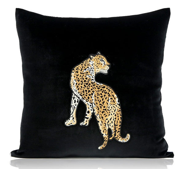 Contemporary Throw Pillows, Cheetah Decorative Throw Pillows, Modern Sofa Pillows, Black Decorative Pillows for Living Room-LargePaintingArt.com