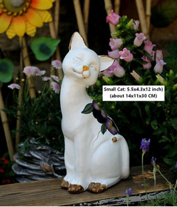 Lovely Cat Statues, Sitting Cats Resin Statue for Garden Ornament, Villa Outdoor Decor Gardening Ideas, Garden Courtyard Decoration, House Warming Gift-LargePaintingArt.com