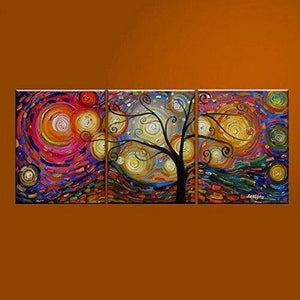Abstract Art Painting, 3 Piece Canvas Art, Tree of Life Painting, Modern Paintings, Canvas Painting for Living Room, Large Group Painting-LargePaintingArt.com