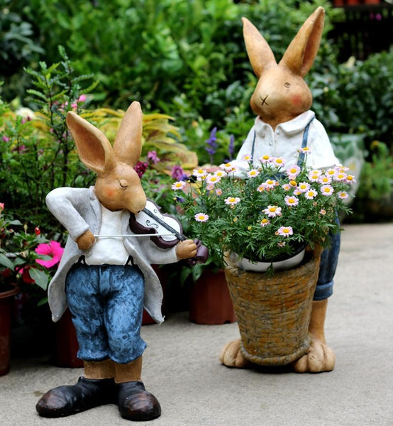 Bunny Flower Pot, Villa Outdoor Decor Gardening Ideas, House Warming Gift, Garden Courtyard Ornament, Large Rabbit Statue for Garden-LargePaintingArt.com