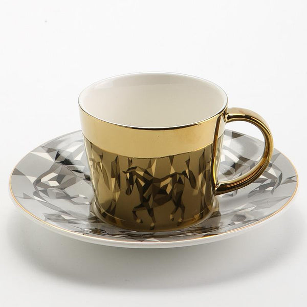 Large Coffee Cups, Tea Cup, Ceramic Coffee Cup, Golden Coffee Cup, Silver Coffee Mug, Coffee Cup and Saucer Set-LargePaintingArt.com