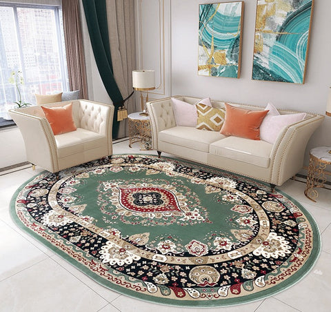 Large Flower Pattern Floor Rugs for Dining Room, Green Thick and Soft Green Rugs for Living Room, Oriental Floor Carpets under Dining Room Table-LargePaintingArt.com