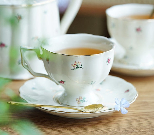 Bone China Porcelain Tea Cup Set, Beautiful British Tea Cups, Traditional English Tea Cups and Saucers, Unique Ceramic Coffee Cups-LargePaintingArt.com
