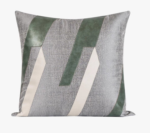 Grey Green Abstract Contemporary Throw Pillow for Living Room, Decorative Throw Pillows for Couch, Large Modern Sofa Throw Pillows-LargePaintingArt.com