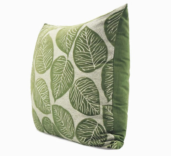 Contemporary Modern Sofa Pillows, Green Leaves Square Modern Throw Pillows for Couch, Simple Decorative Throw Pillows, Large Throw Pillow for Interior Design-LargePaintingArt.com