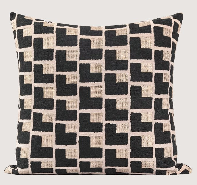 Black Chequer Modern Sofa Throw Pillows, Abstract Contemporary Throw Pillow for Living Room, Large Decorative Throw Pillows for Couch-LargePaintingArt.com