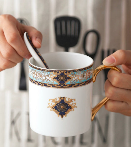 Elegant Ceramic Coffee Mug, Beautiful British Tea Cups, Large Royal Bone China Porcelain Mug, Large Capacity Ceramic Mugs for Office-LargePaintingArt.com