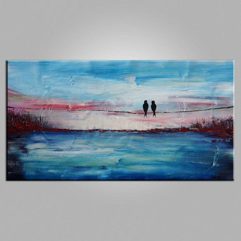 Abstract Art, Contemporary Wall Art, Buy Modern Art, Love Birds Painting, Art for Sale, Abstract Art Painting, Living Room Wall Art-LargePaintingArt.com