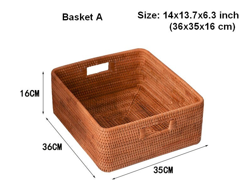 Storage Basket for Shelves, Large Rectangular Storage Baskets, Storage Baskets for Kitchen, Woven Rattan Storage Baskets for Bedroom-LargePaintingArt.com