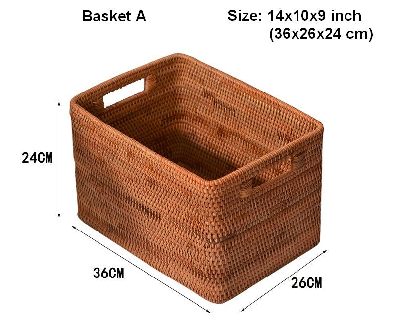 Rectangular Storage Basket, Woven Storage Baskets, Rattan Storage Basket for Clothes, Storage Baskets for Bathroom, Kitchen Storage Basket-LargePaintingArt.com