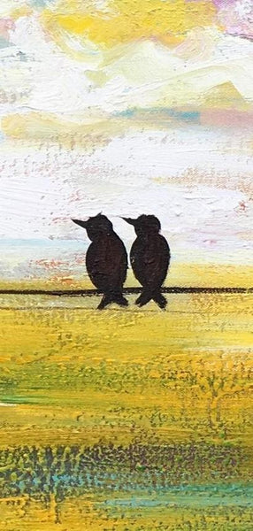 Paintings for Dining Room, Modern Painting, Love Birds Painting, Wedding Gift, Simple Abstract Painting, Abstract Landscape Painting-LargePaintingArt.com