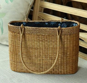 Indonesia Handmade Rattan Handbag, Woven Rattan Handbag, Natural Fiber Handbag, Small Rustic Handbag for Outdoor-LargePaintingArt.com