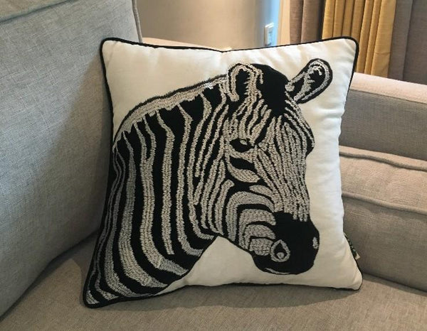 Chenille Zebra Pillow Cover, Decorative Throw Pillow, Modern Sofa Pillows, Decorative Pillows for Car-LargePaintingArt.com