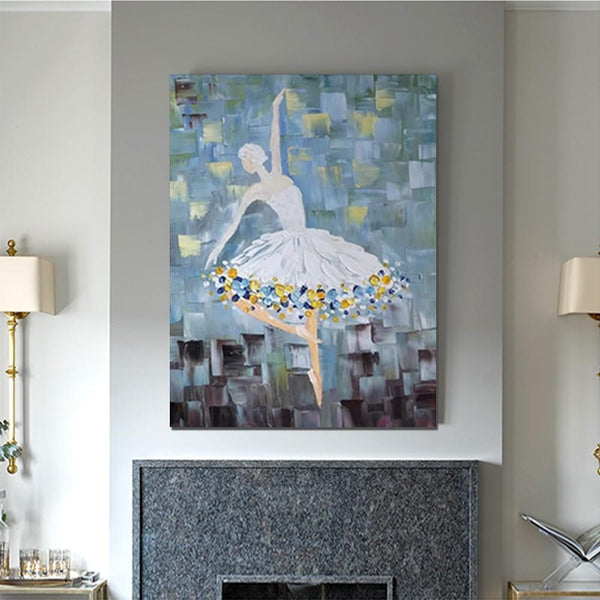 Ballet Dancer Painting, Large Painting for Bedroom, Modern Contemporary Artwork, Heavy Texture Acrylic Painting-LargePaintingArt.com