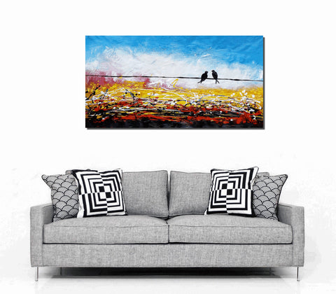 Love Birds Painting, Canvas Art, Abstract Art, Oil Painting, Wall Art, Abstract Painting, Large Art, Canvas Painting, Original Painting-LargePaintingArt.com