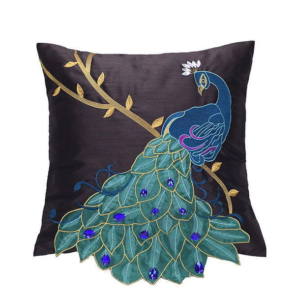 Decorative Pillows for Couch, Beautiful Decorative Throw Pillows, Embroider Peacock Cotton and linen Pillow Cover, Decorative Sofa Pillows-LargePaintingArt.com