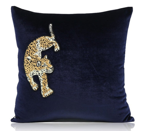 Modern Sofa Pillows, Contemporary Throw Pillows, Cheetah Decorative Throw Pillows, Blue Decorative Pillows for Living Room-LargePaintingArt.com