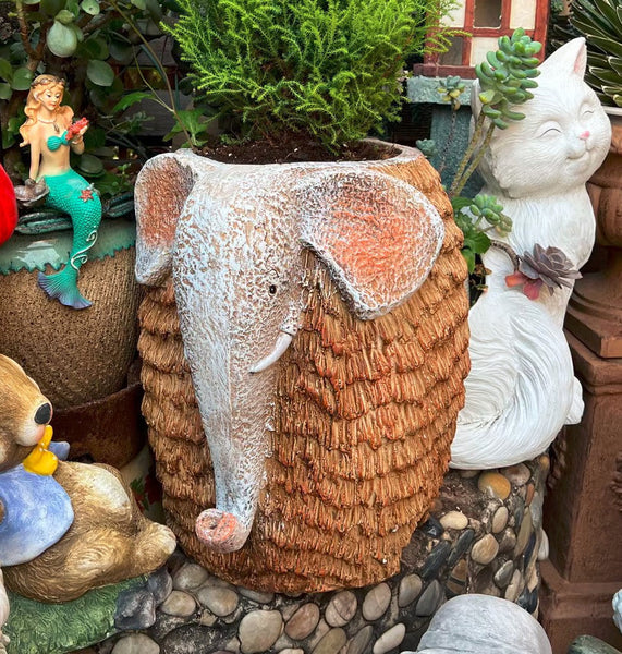 Large Elephant Flowerpot, Modern Animal Statue for Garden Ornaments, Animal Flower Pot, Resin Statue for Garden, Villa Outdoor Decor Gardening Ideas-LargePaintingArt.com