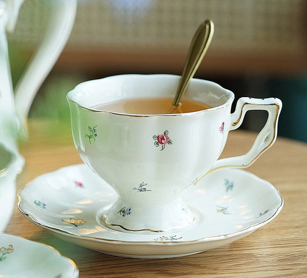 Bone China Porcelain Tea Cup Set, Beautiful British Tea Cups, Traditional English Tea Cups and Saucers, Unique Ceramic Coffee Cups-LargePaintingArt.com