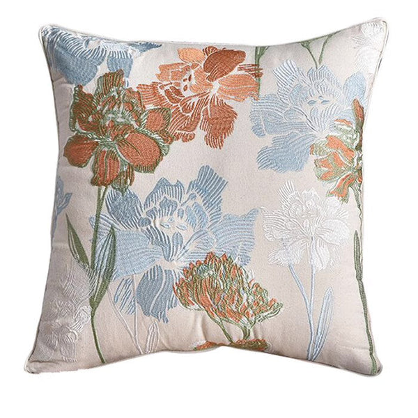 Decorative Sofa Pillows for Couch, Embroider Flower Cotton Pillow Covers, Cotton Flower Decorative Pillows, Farmhouse Decorative Pillows-LargePaintingArt.com