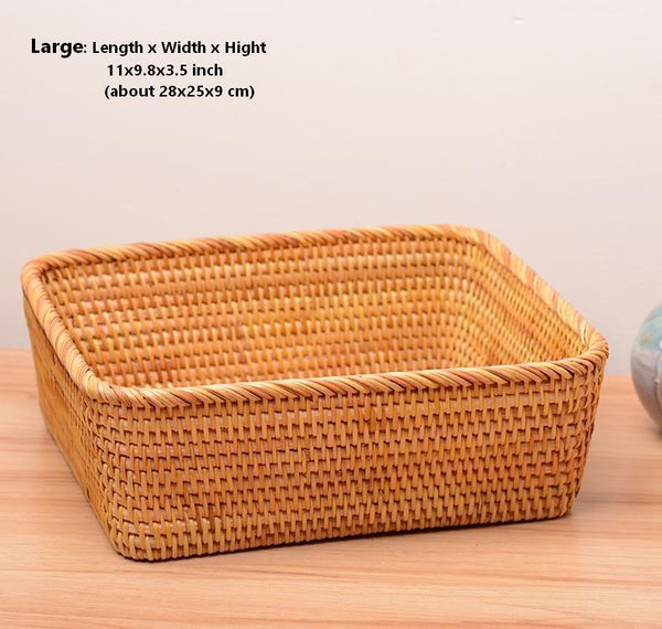 Woven Rectangular Storage Basket, Lovely Rattan Storage Basket, Storage Baskets for Kitchen-LargePaintingArt.com