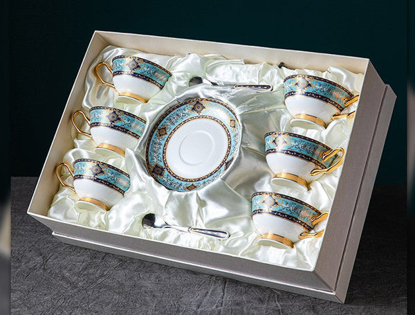 Unique Tea Cup and Saucer in Gift Box, Elegant British Ceramic Coffee Cups, Bone China Porcelain Tea Cup Set for Office-LargePaintingArt.com