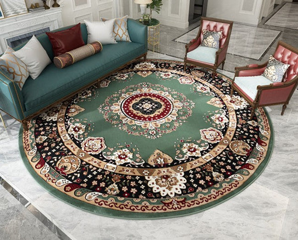 Large Modern Rugs under Piano, Royal Round Rugs in Living Room, Luxury Green Round Rugs under Coffee Table, Large Floor Carpets in Bedroom-LargePaintingArt.com