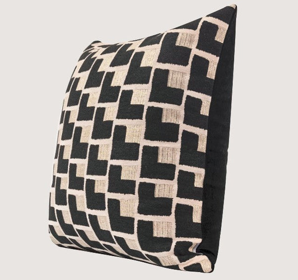 Black Chequer Modern Sofa Throw Pillows, Abstract Contemporary Throw Pillow for Living Room, Large Decorative Throw Pillows for Couch-LargePaintingArt.com