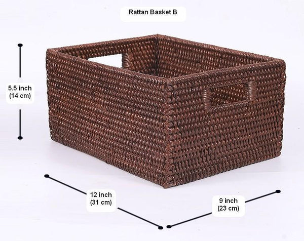Rectangular Storage Baskets, Storage Baskets for Kitchen, Large Brown Woven Storage Baskets, Storage Baskets for Shelves-LargePaintingArt.com