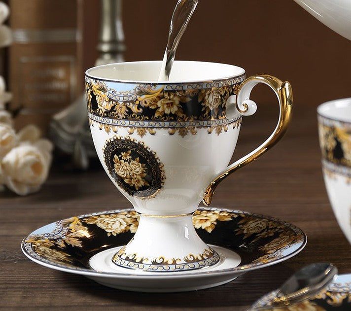 Royal Bone China Porcelain Tea Cup Set, Tea Cups and Saucers in Gift Box as Birthday Gift, Elegant Ceramic Coffee Cups, Beautiful British Tea Cups-LargePaintingArt.com