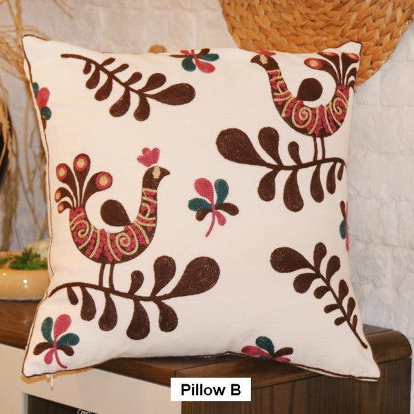 Love Birds Decorative Sofa Pillows, Cotton Decorative Pillows, Farmhouse Embroider Cotton Pillow Covers, Decorative Throw Pillows for Couch-LargePaintingArt.com