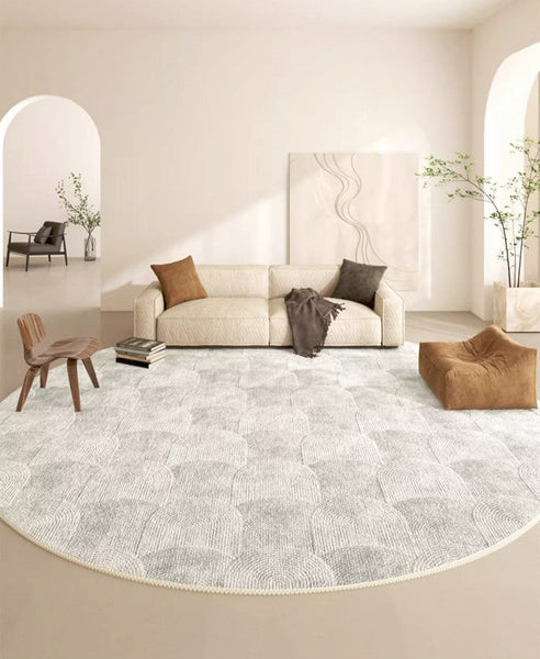 Contemporary Area Rugs for Bedroom, Round Area Rug for Dining Room, Coffee Table Rugs, Circular Modern Area Rug, Large Rugs for Living Room-LargePaintingArt.com