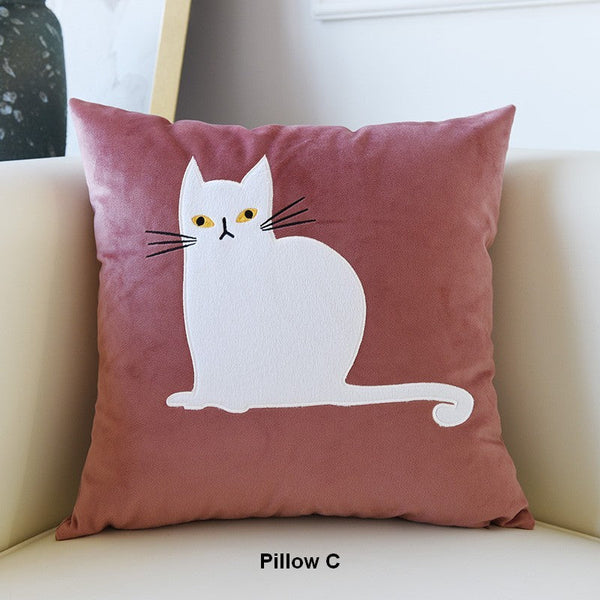 Modern Sofa Decorative Pillows, Cat Decorative Throw Pillows for Couch, Lovely Cat Pillow Covers for Kid's Room, Modern Decorative Throw Pillows-LargePaintingArt.com