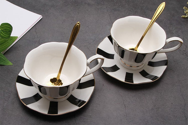 Elegant Ceramic Coffee Cups, Beautiful British Tea Cups, Unique Porcelain Cup and Saucer, Creative Bone China Porcelain Tea Cup Set-LargePaintingArt.com