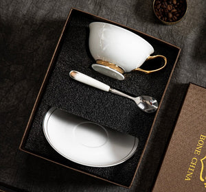 White Ceramic Cups, Elegant British Ceramic Coffee Cups, Bone China Porcelain Tea Cup Set, Unique Tea Cup and Saucer in Gift Box-LargePaintingArt.com